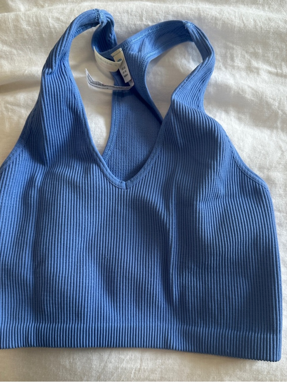 Free People Ribbed Racerback Crop Top in Blue